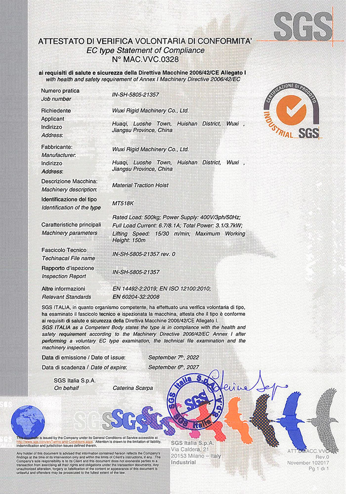 MT518K materiaalmachine SGS CE-certificaat