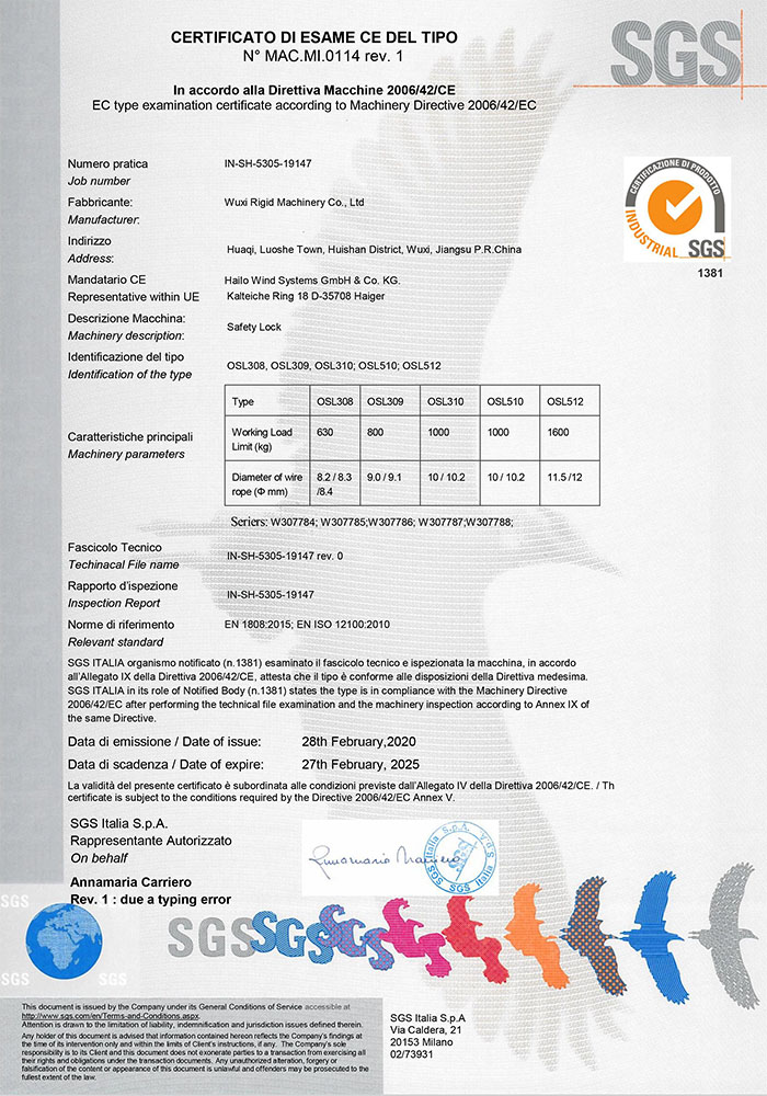 Centrifugaalslot SGS CE-certificaat